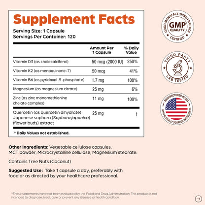 Supplement facts label with various vitamins and minerals on a beige background