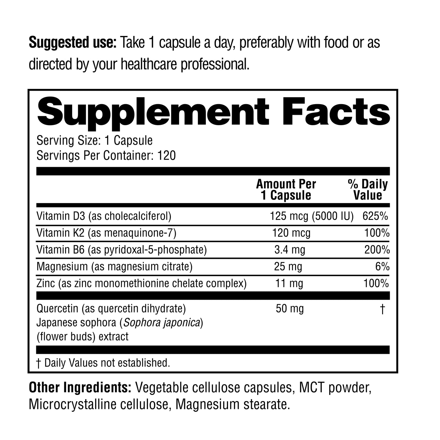 Supplement facts label with detailed nutritional information on a white background
