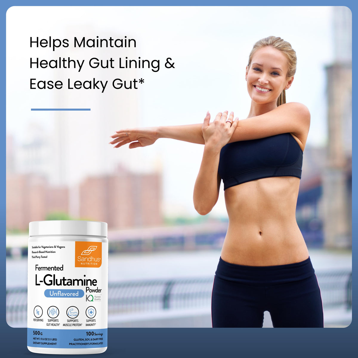L-Glutamine Unflavored Powder, 100 Servings