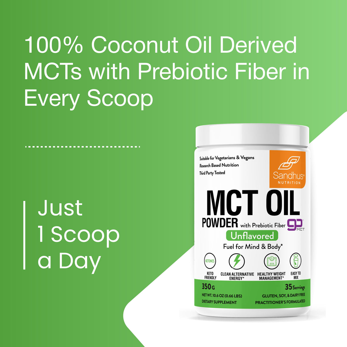 MCT Oil Powder with Prebiotic Fiber, Unflavored, 35 Servings