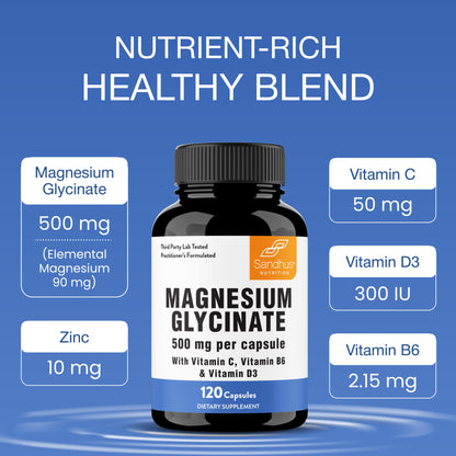 Magnesium Glycinate 500 mg Capsules – 120 Ct