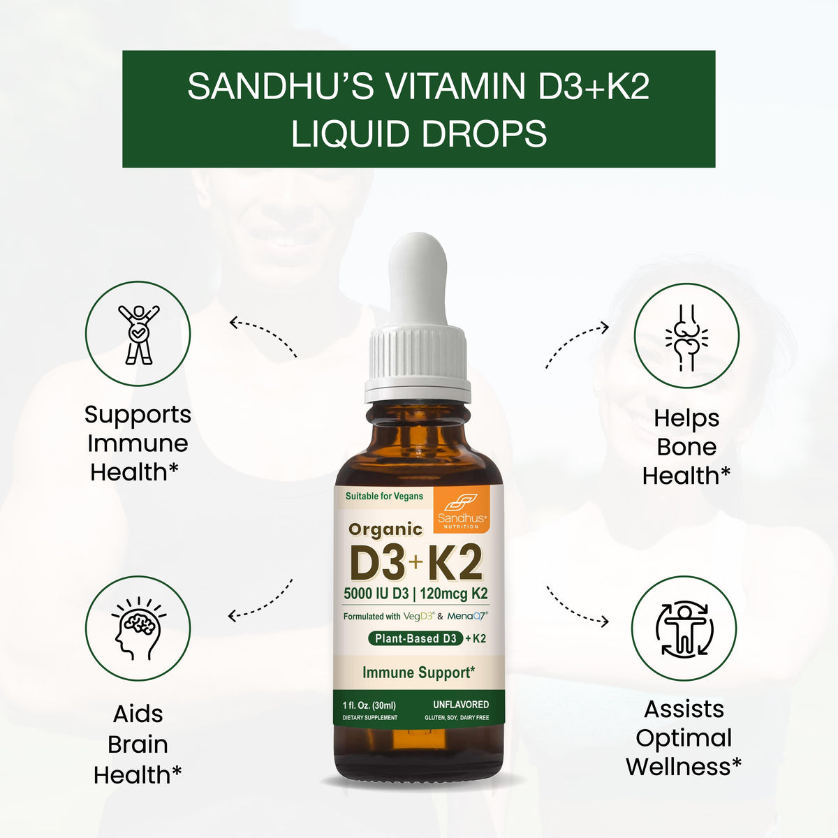 Organic Vitamin D3+K2 Vegetarian Liquid Drops
