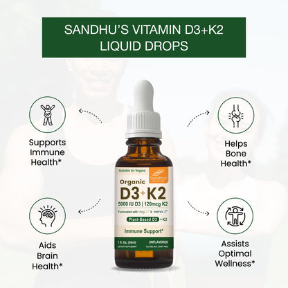 Organic Vitamin D3+K2 Vegetarian Liquid Drops