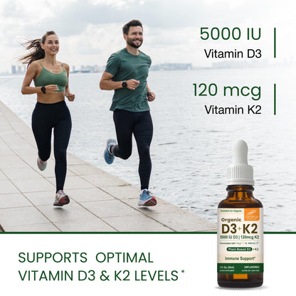 Organic Vitamin D3+K2 Vegetarian Liquid Drops