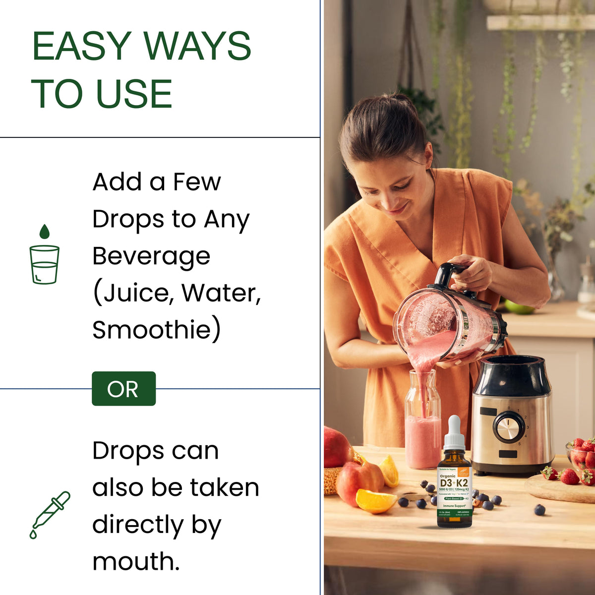 Organic Vitamin D3+K2 Vegetarian Liquid Drops