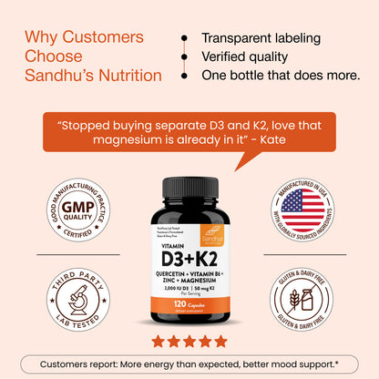 Vitamin D3+K2 2000 IU Capsules - 120 Ct