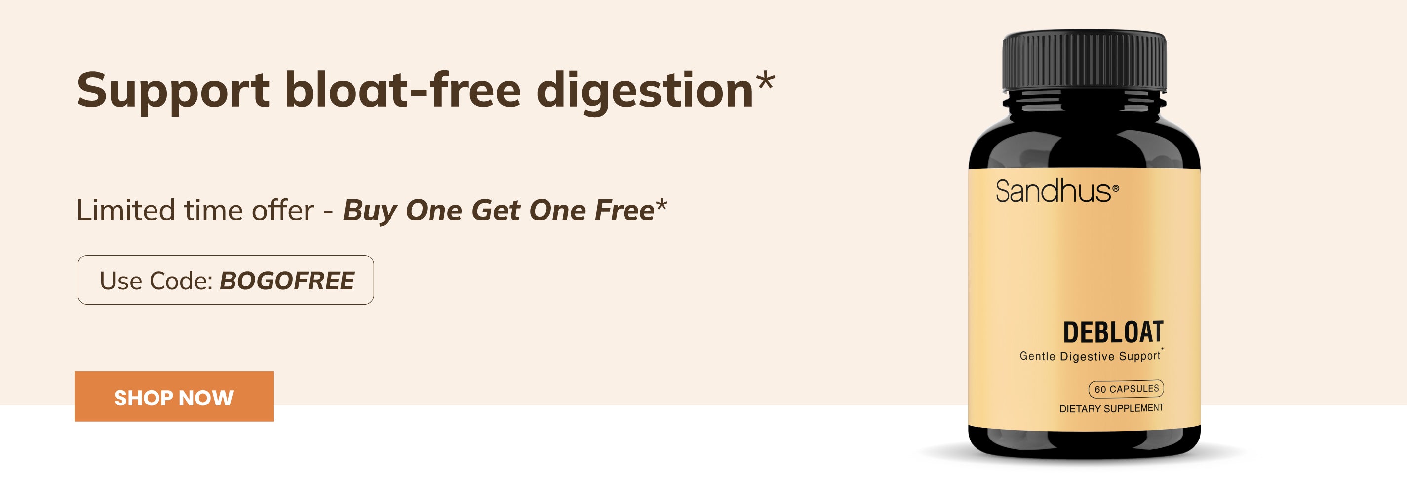 Sandhu Nutrition Debloat supplement for bloat-free digestion support with buy one get one offer