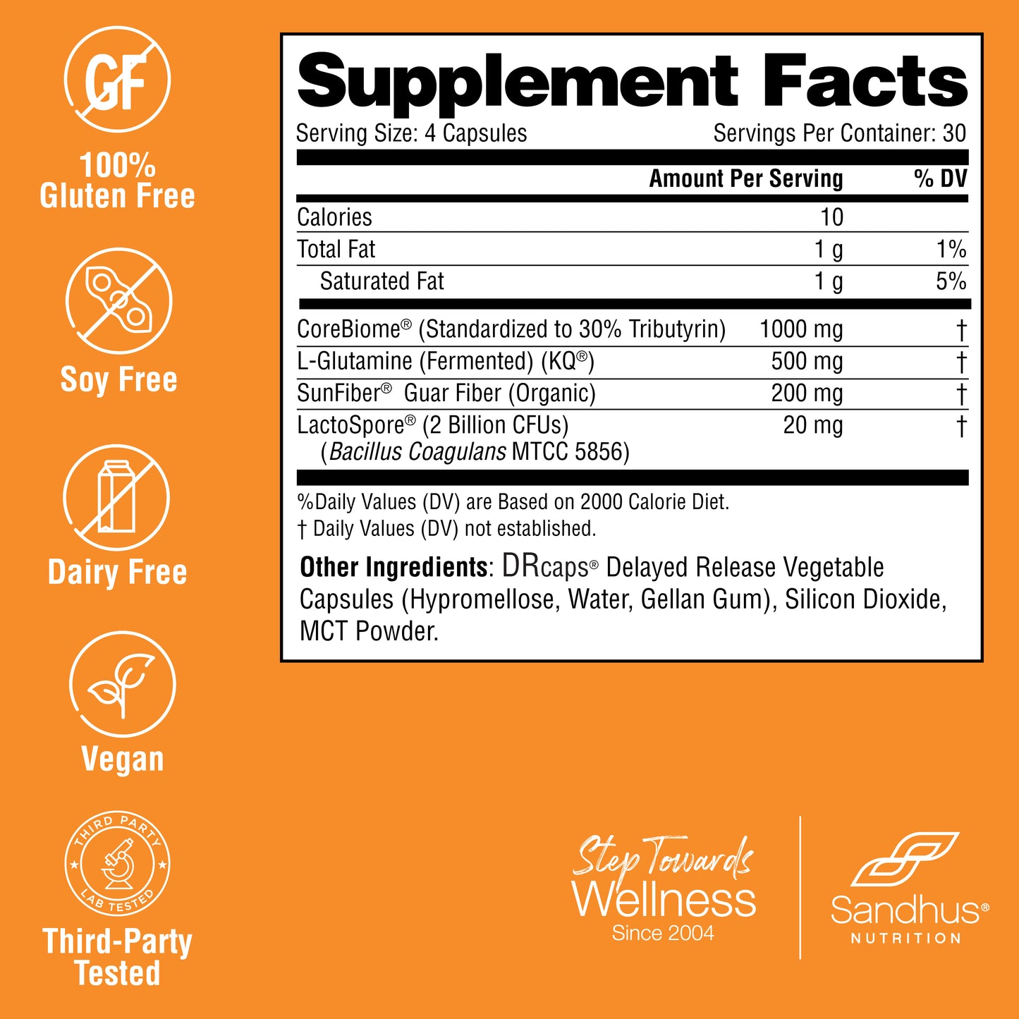 gut health supplements, corebiome, lactospore, probiotic, sunfiber, prebiotic, best l glutamine